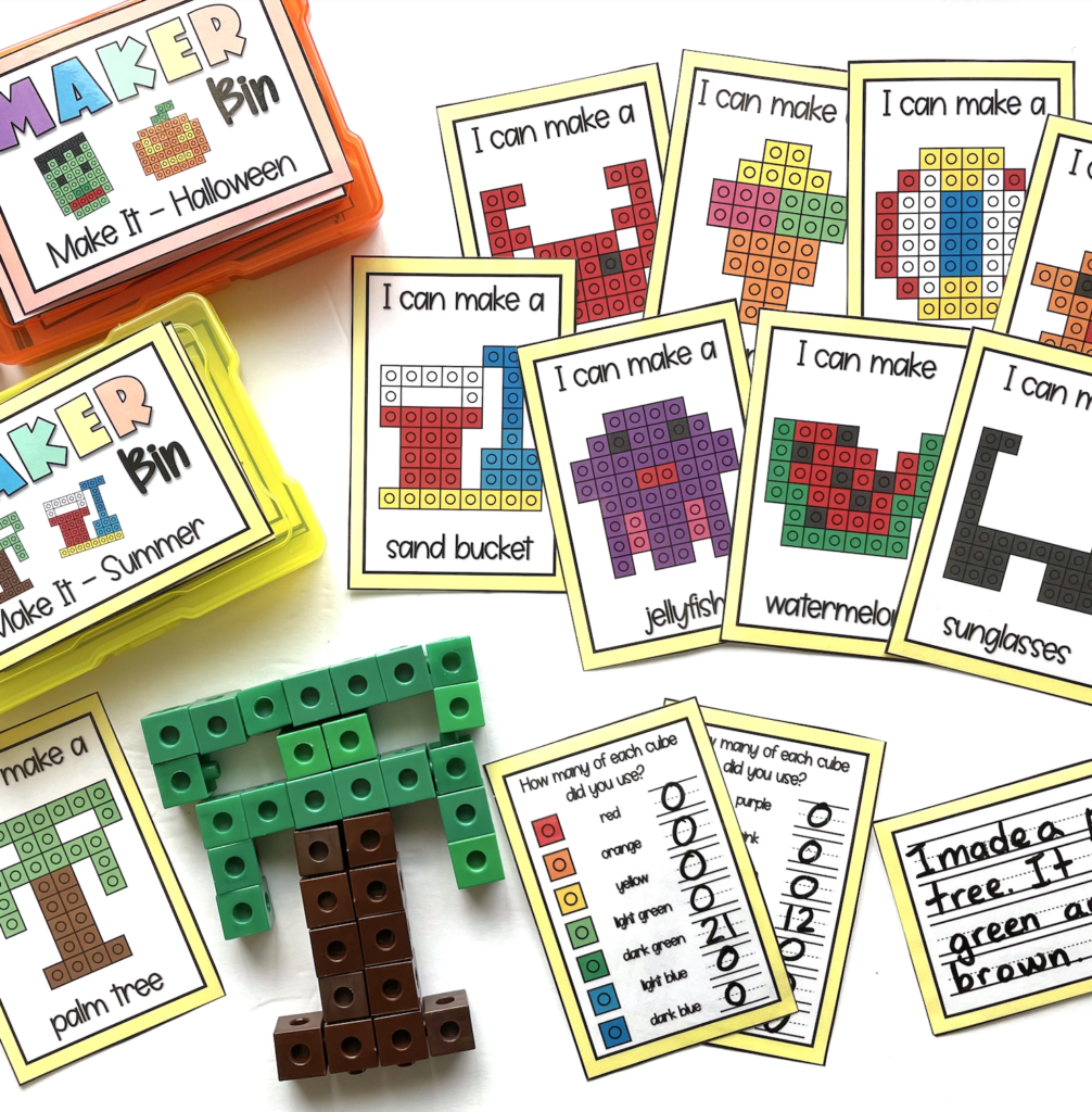 Snap Cube Task Cards Maker Bins